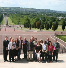 Outside Parliament Buildings, Stormont, are Bishop Alan Abernethy, President of the Youth Department, CIYD representatives and youth workers at the launch of the CIYD audit on youth work.